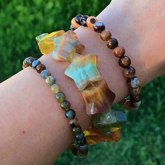 Natural Indian Agate & Fancy Jasper Multicolored Gemstone Mixed Bead Bracelets - Picture 2 of 8